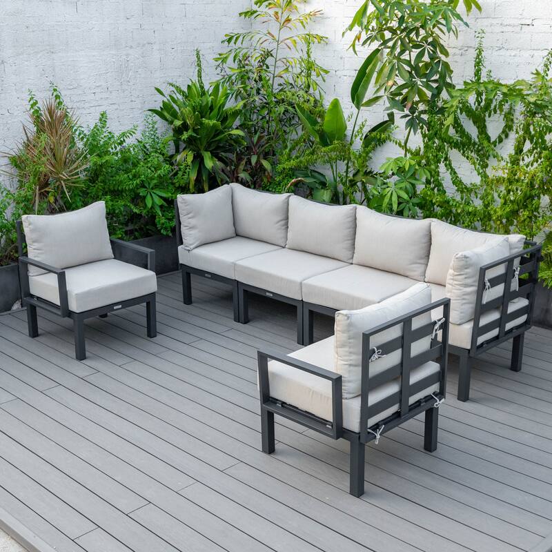 Chelsea 6-Piece Outdoor Patio Sectional Set in Black Aluminum with Removable Cushions for Backyard Garden and Patio Deck