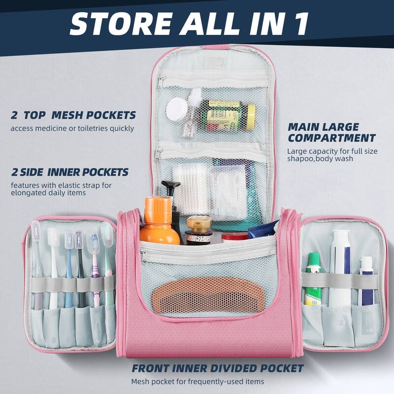 Large Hanging Toiletry Bag for Travel & Daily Use, Water-Resistant Dopp Kit for Makeup, Shaving, Toiletries