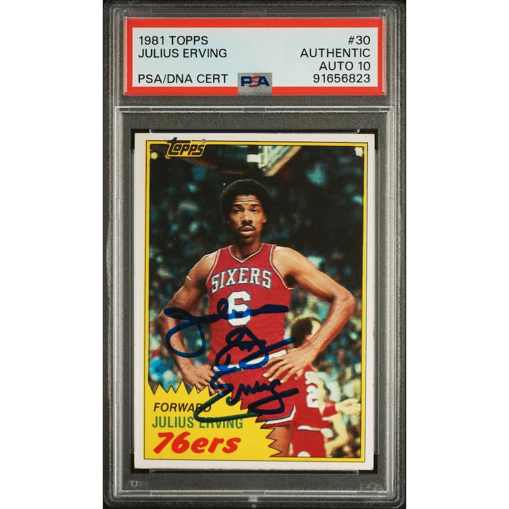 Julius Erving 1981 Topps Signed Basketball Card #30 Auto Graded PSA 10 91656823 - 8'6" x 11'6"