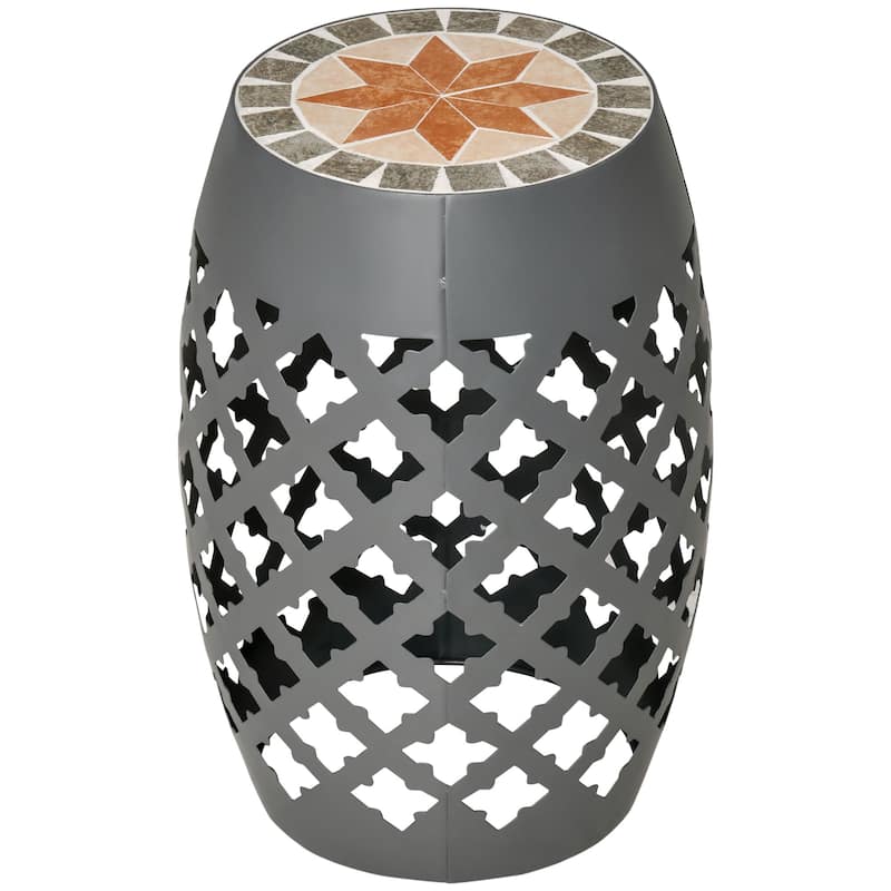 Outsunny 12" Round Patio Outdoor Footstool, Garden Mosaic Accent Side Table, Plant Stand