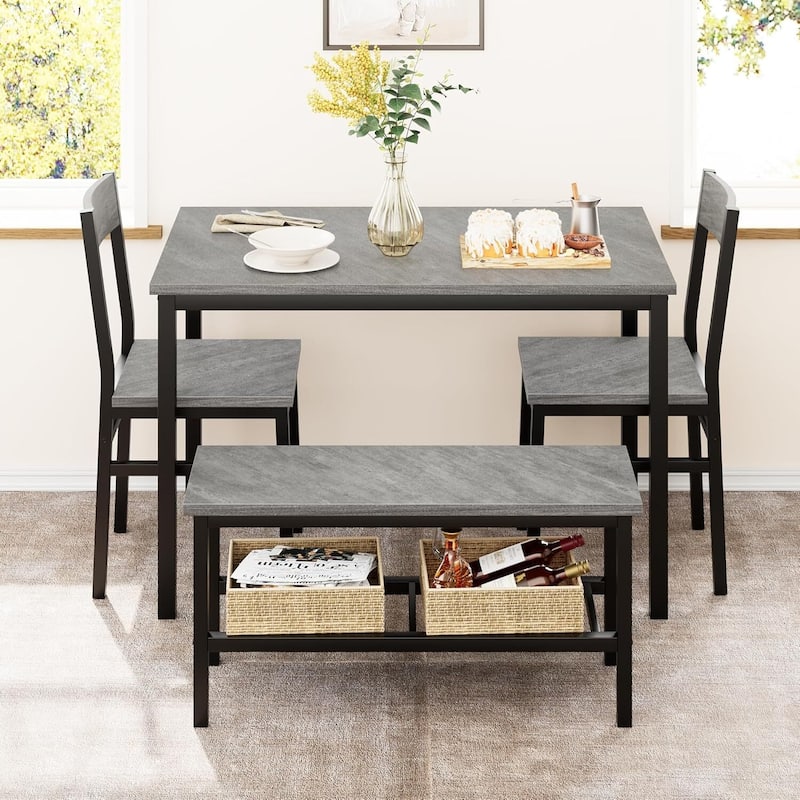 Kitchen Dining Room Table Set with 2 Chairs and Bench for Home Bistro Restaurant Patio Garden