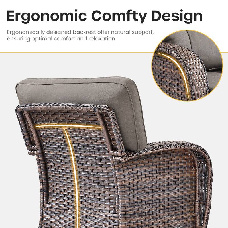 Gymojoy 4-Piece Outdoor Wicker Swivel Chair Set, 5" Thick Wide Cushions, Patio Lounge Chairs