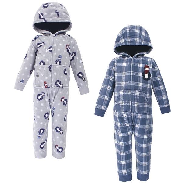slide 1 of 1, Hudson Baby Toddler Boy Fleece Jumpsuits, Coveralls, and Playsuits 2pk, Blue Penguin 2T - Grey/Blue