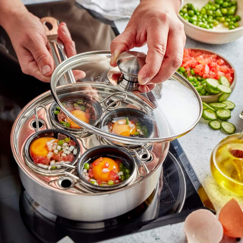 Demeyere Resto 4-cup Stainless Steel Egg Poacher Set - 1.5-qt