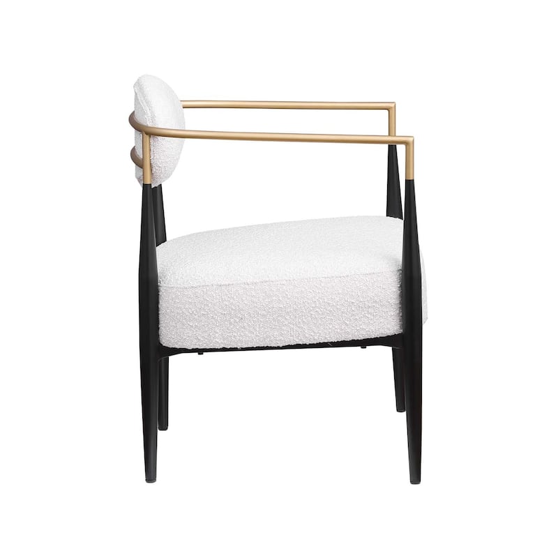 Boucle Dining Chair Living Room Chair with Thickened Plush Seat Cushion and Sleek Metal Frame