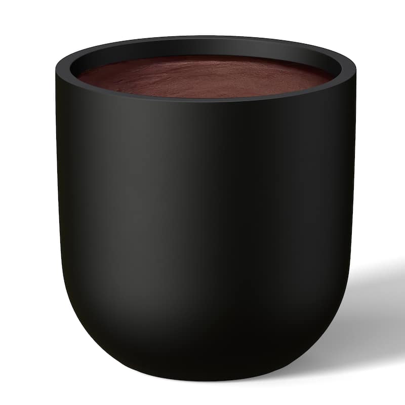 Concrete Round Planter Flower Pot with Drainage Holes - Charcoal Black(Enhanced Interior) - 11 x 11 in