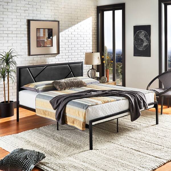 slide 2 of 15, Brunia Metal Platform Bed with Geometric Headboard by iNSPIRE Q Classic