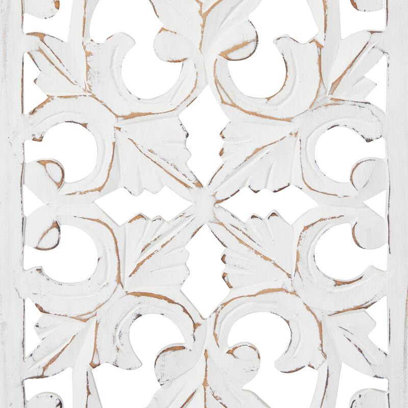 White Wooden Handmade Intricately Carved Floral Home Wall Decor (Set of 3)