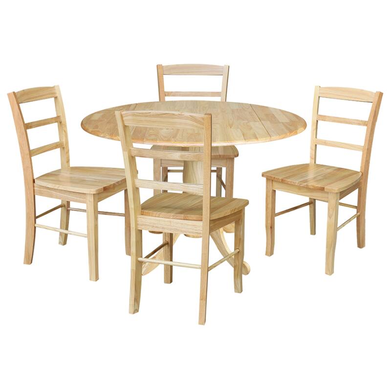 42" Drop Leaf Dining Table with 4 Ladderback Chairs - 5 Piece Set