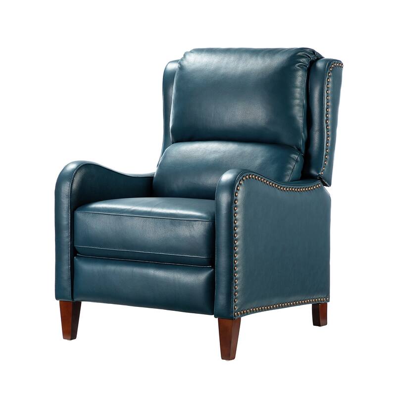 Brigida Cigar Genuine Leather Pushback Recliner with Nailhead Trim by HULALA HOME