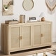 preview thumbnail 1 of 5, Beige Rattan Accent Storage Cabinet with 4 Doors Beige/Khaki