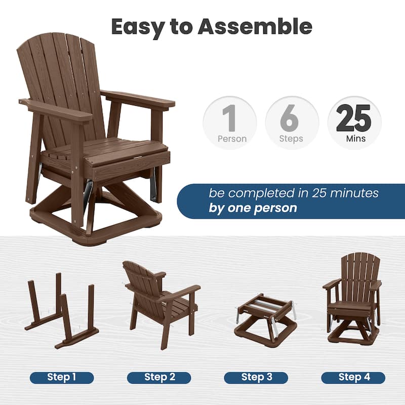 Set of 2 HDPE Adirondack Swivel Gliders, Outdoor Patio Chair Set