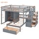 preview thumbnail 17 of 23, Full Over Twin Bunk Bed Children's Storage Bed Frame with Wardrobe, L Shaped Wood Stairway Bunk Bed Frame with Drawers