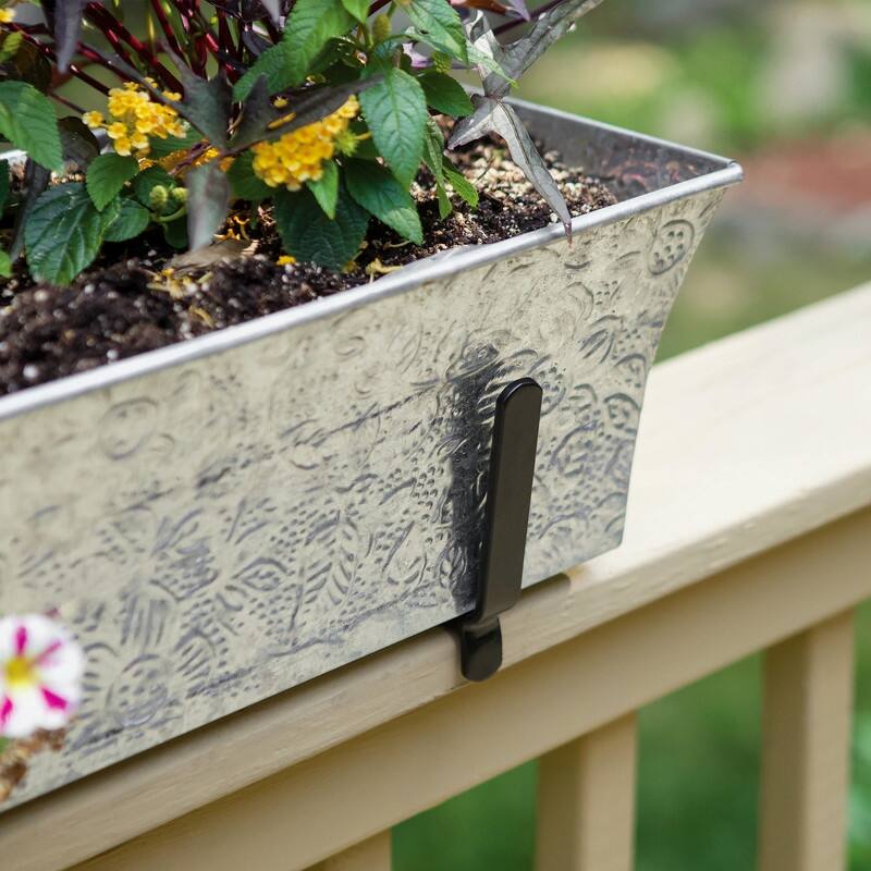 Achla Designs Flower Box Brackets for 2x6 Rail, 5.25 Inch Tall, Black Powder Coat Finish