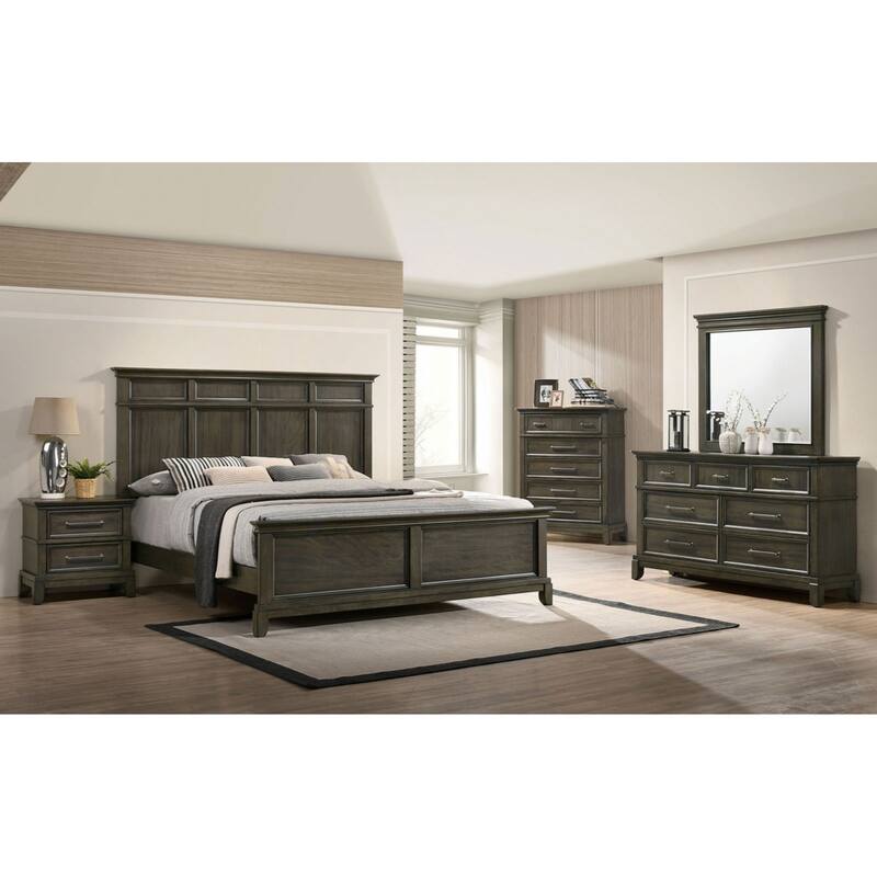 Contemporary 1pc Nightstand Gray Color Solid Wood Veneer Pewter Bar Pulls Crown Molding Details Bedroom Furniture
