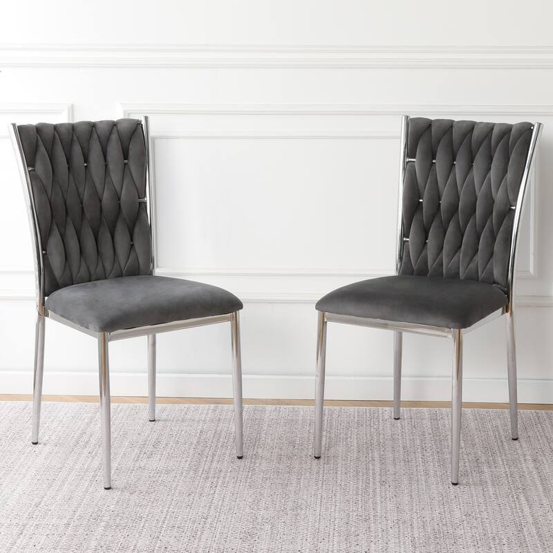Modern Simple Velvet Dining Chair, Family Bedroom Stool Back Student Table Chair (Set Of 2) - Dark Gray
