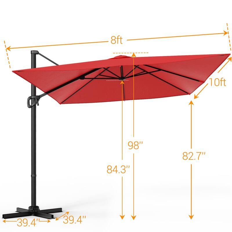 BONOSUKI 10x8FT Cantilever Patio Umbrella 360 Rotation and Canopy