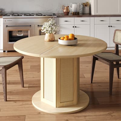 Moasis Farmhouse Round Pedestal Dining Table for 4 with Rattan Circular Base