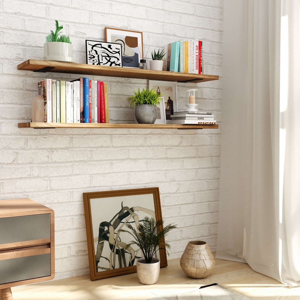 Wallniture PALM 48-60-72-84 inch Long, 9.25" Deep, 1.5" thick Floating Shelf Living Room, Office Shelf, Farmhouse, Burnt, 1 Pc