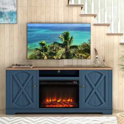 70" Farmhouse TV Stand with Fireplace, Fits up to 75" TV - 70"W x 30"H x 14.5"D