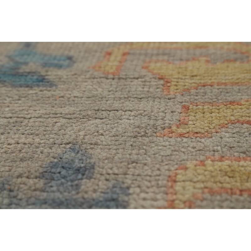 Floral Grey Oushak Indian Area Rug Hand-Knotted Wool Carpet - 7'11" x 9'10"