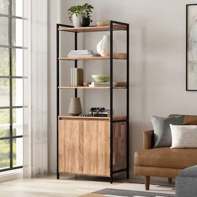 WYNDENHALL Paola SOLID MANGO WOOD 74x30 inch Modern Large Bookshelf with Cabinet in Natural