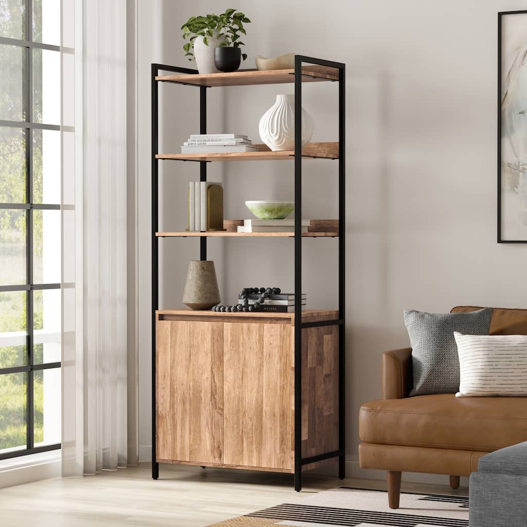 WYNDENHALL Paola SOLID MANGO WOOD 74x30 inch Modern Large Bookshelf with Cabinet in Natural