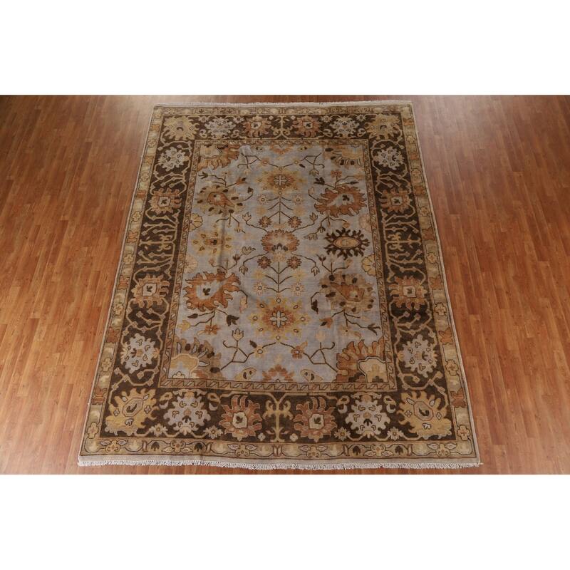 Hand Knotted Oriental 100% Wool Carpet Transitional Geometric Greys & Charcoal Oushak Area Rug - 11' 10'' X 9' 0''
