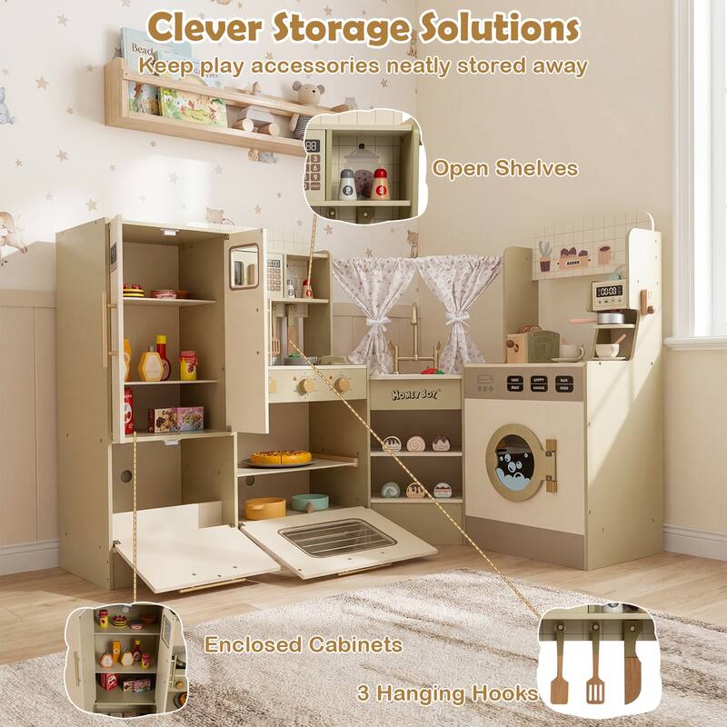 Gymax Kids Corner Play Kitchen w/Faucet Dishwasher Stoves Coffee