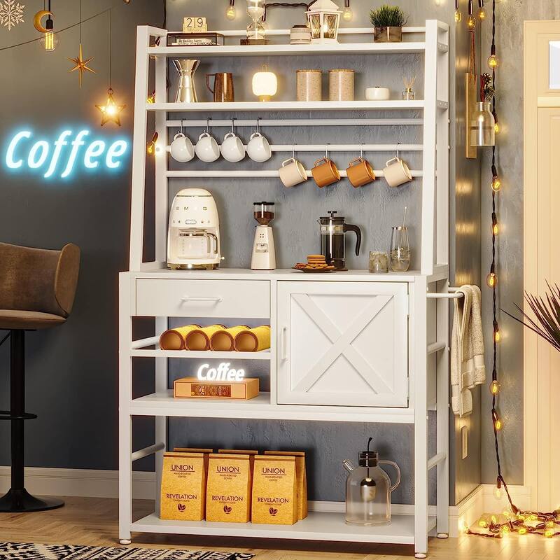 Baker's Rack Coffee Bar Cabinet Farmhouse Microwave Stand