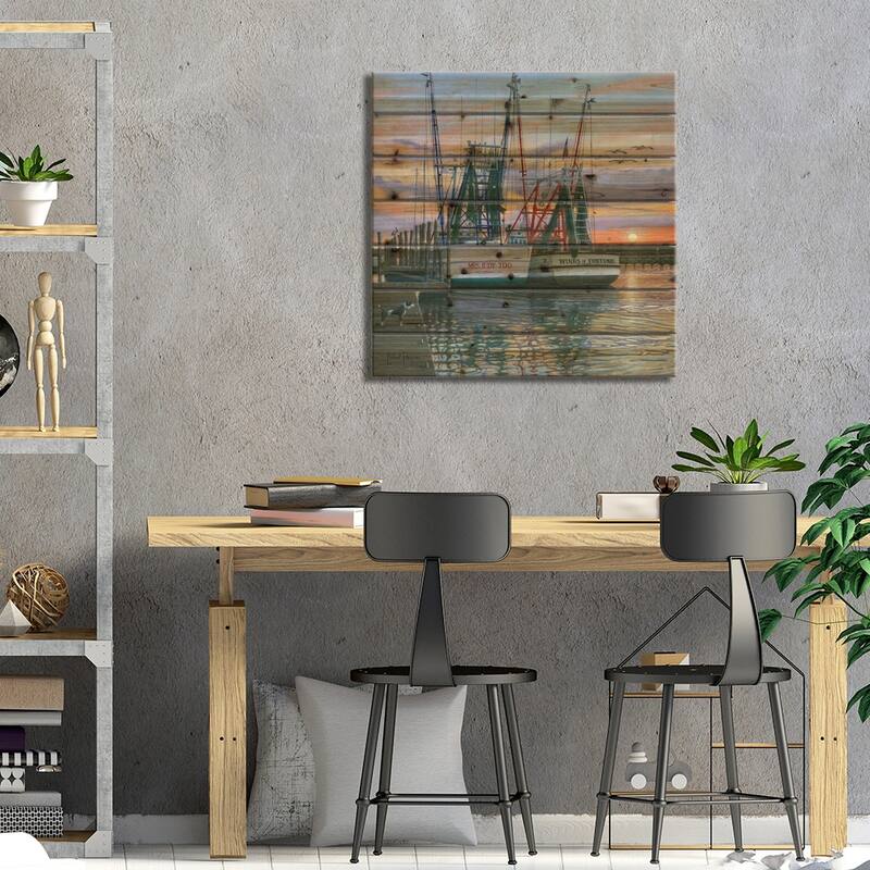 Shem Creek Shrimpers, Charleston, South Carolina Print On Wood by Richard Harpum - Multi-Color