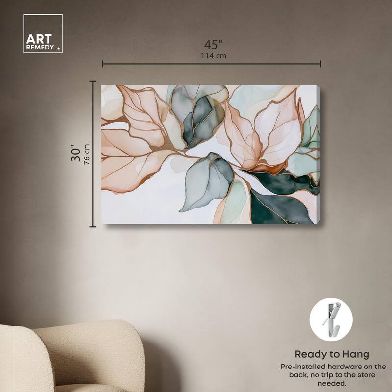Golden Veined Leaves I Canvas by Art Remedy, Gallery Wrapped