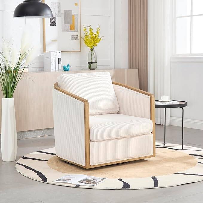 Roomfitters Modern Corduroy Swivel Barrel Chair, 360 Lounge Club Chair with Deep Seat for Living Room or Office