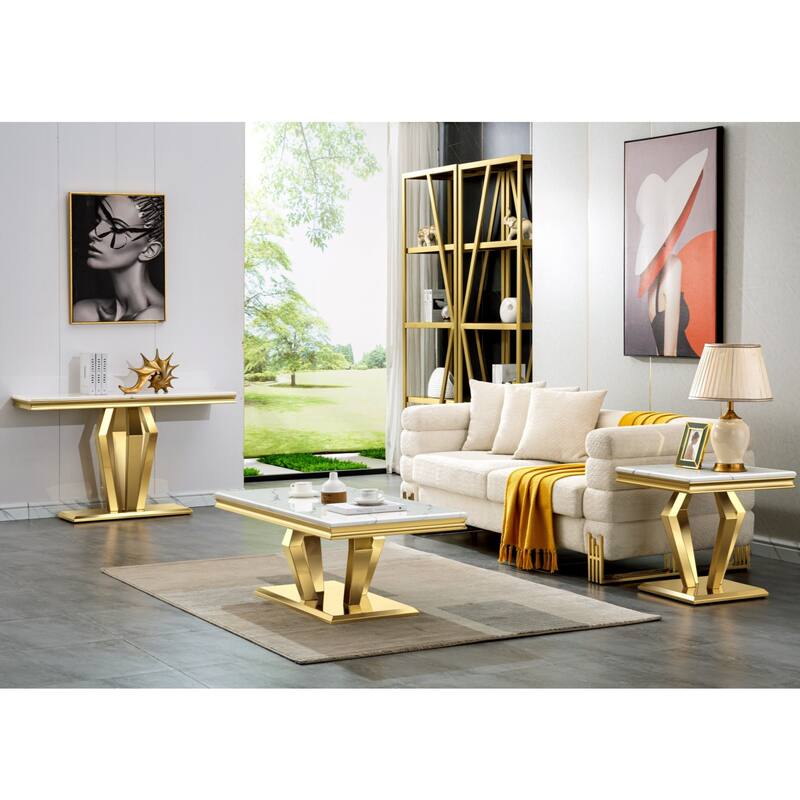 Luxury Rectangular Sofa Console Table Modern Living Room Entryway Table with Mirrored Gold Geometric Base