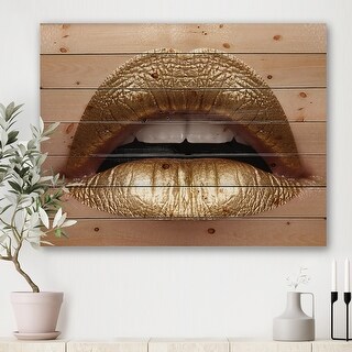 Designart 'Close Up of Female Plump Lips With Golden Lipstick' Modern ...