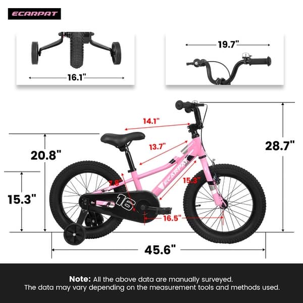 dimension image slide 0 of 2, Kids' Bike 12 Inch Wheels, 1-Speed Boys Girls Child Bicycles For4-7Years, With Removable Training Wheels Baby Toys,Front V Brake