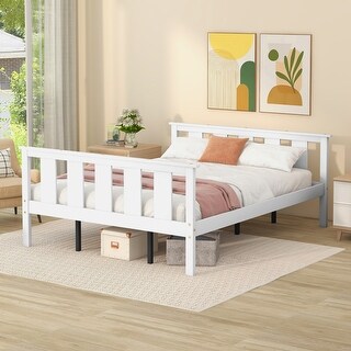 Wood Platform Bed Queen Size Bed Frame with Headboard and Footboard ...