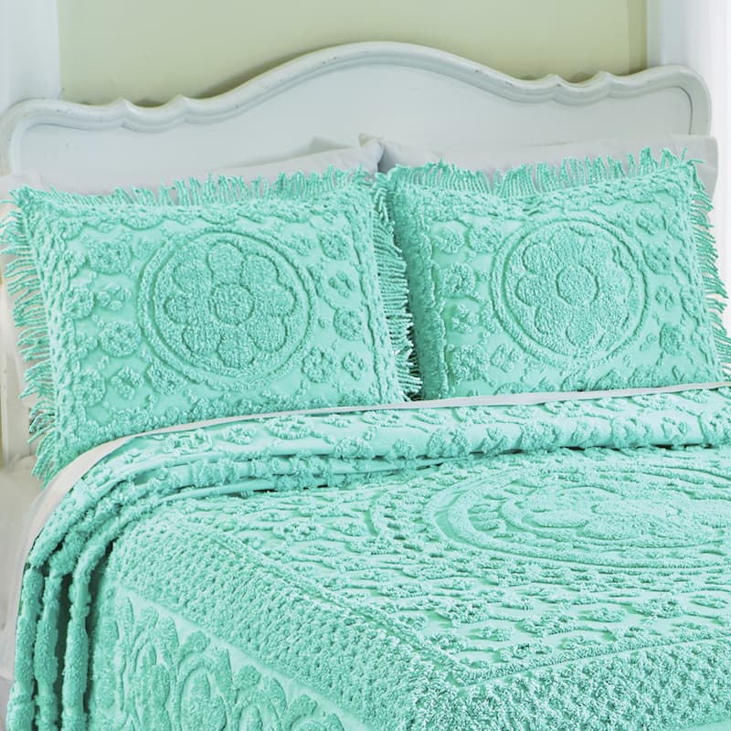 Calista Chenille Pillow Sham with Fringe Border - Turquoise