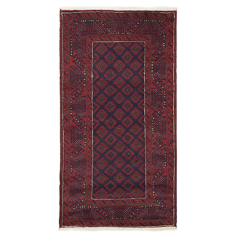 ECARPETGALLERY Hand-knotted Baluch Dark Navy, Red Wool Rug - 3'3 x 6'4