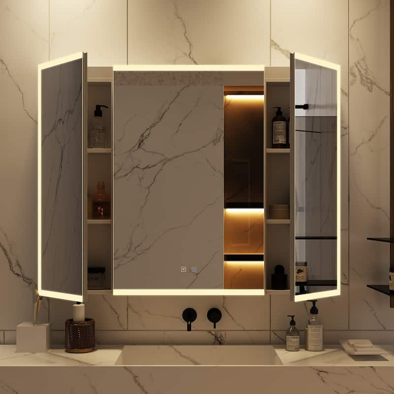 Sleek Anti-Fog Bathroom Medicine Cabinet with Dimmable LED Lights - 45.9"