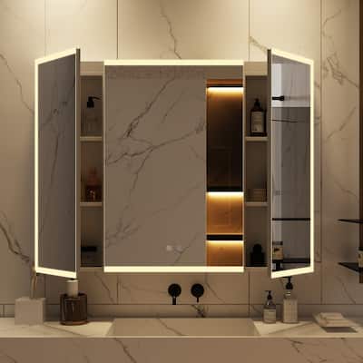 Sleek Anti-Fog Bathroom Medicine Cabinet with Dimmable LED Lights - 45.9"