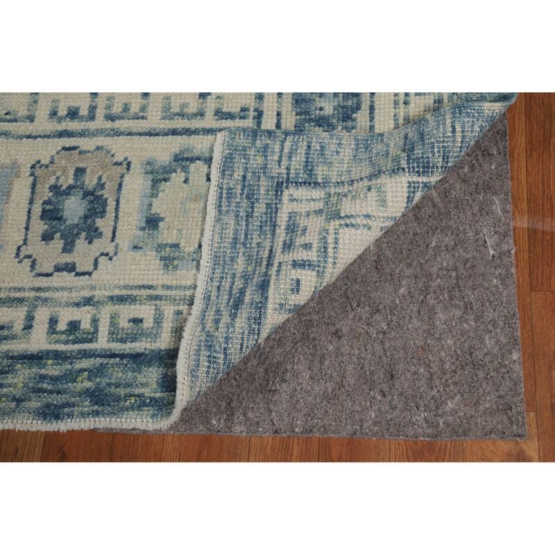 Hand Knotted Oriental 100% Wool Carpet Transitional All-Over Navy Blue & Blues Oushak Area Rug - 12' 7'' X 9' 5''