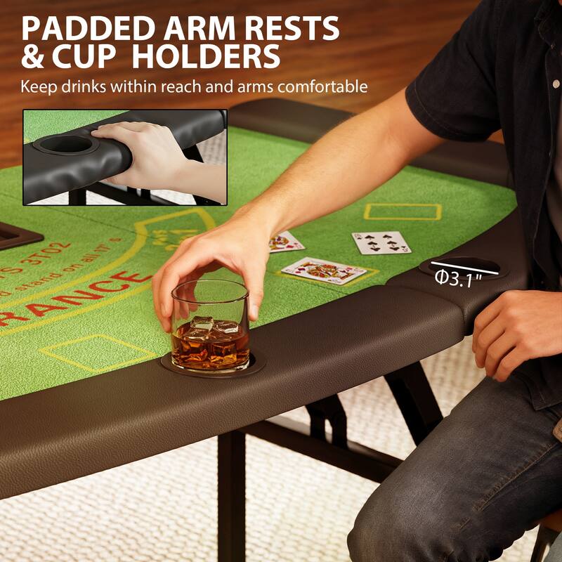 Soozier Poker Table Foldable, 72" Portable Folding Casino Blackjack Table for 8 Players, 220 LBS Capacity, Felt Surface,Green