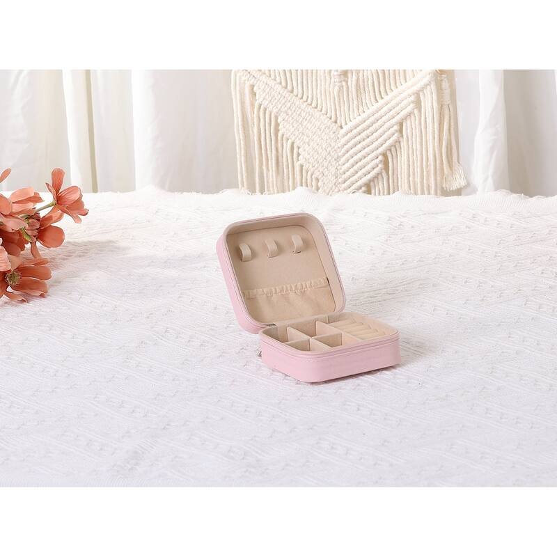 Travel Jewelry Box for Women Girls Birthday Gift, Mini PU Leather Jewelry Organizer Case Storage - Pink