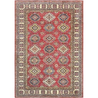Shahbanu Rugs Rich Red Hand Knotted Afghan Super Kazak Geometric ...