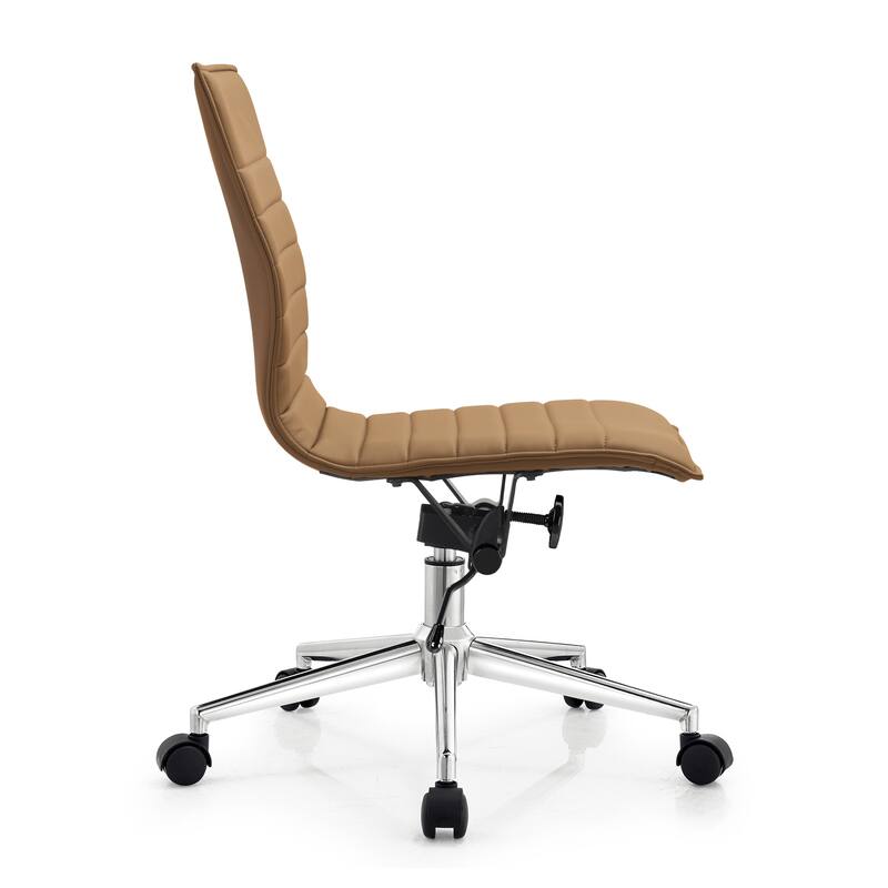 Swivel Mid-back Armless PU Leather Ridded Office Chair With Wheels For Conference Room Hotel Task Work Computer Executive