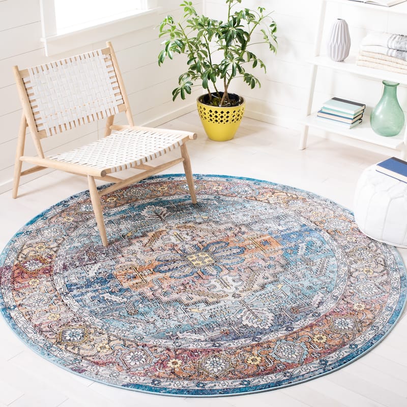 SAFAVIEH Aria Petja Vintage Oriental Medallion Rug - 6'5" Round - Turquoise/Light Orange