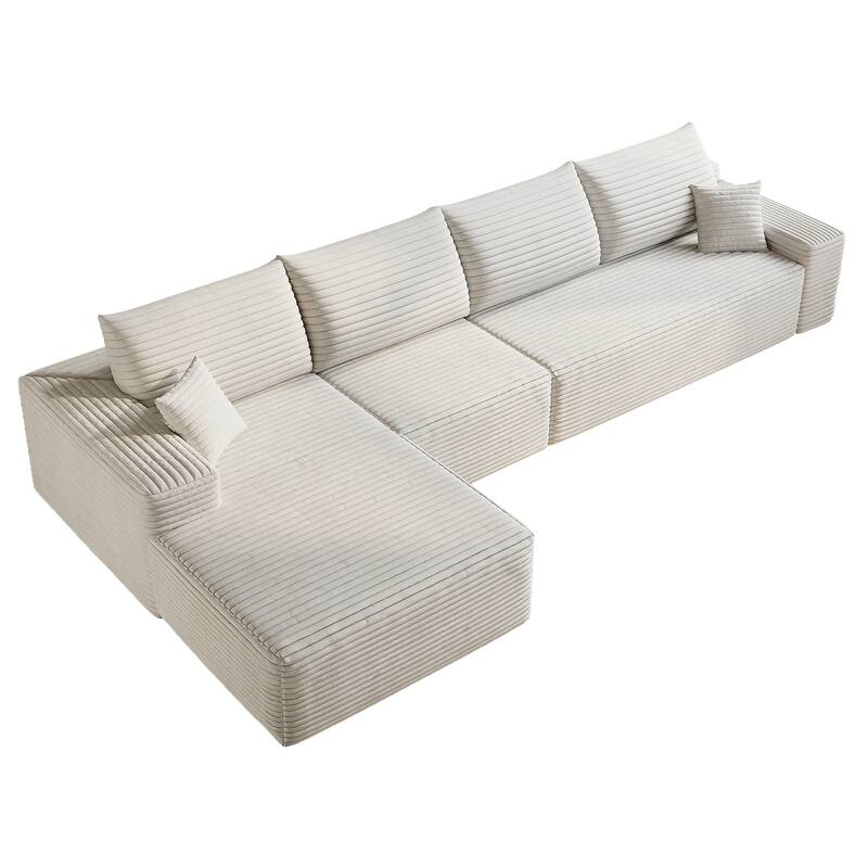 Modular Sectional Sofa with L-Shape Chaise, Oversized Corduroy Upholstered Cloud Sofa, High-Resilience Foam Floor Corner Sofa