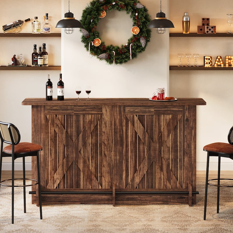 63-Inch Bar Table, 2-Tier Bar Cabinet Height Pub Table with Footrest - N/A