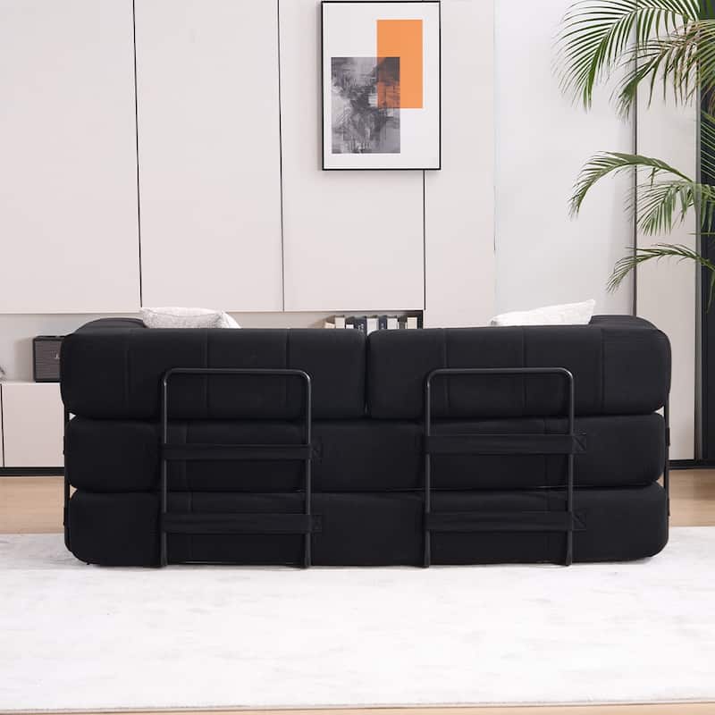 78.5" Folding Sofa Bed with 2 Pillows, Convertible Foam Futon Couch, Corduroy Fold-Out Couch for Living Room, Office